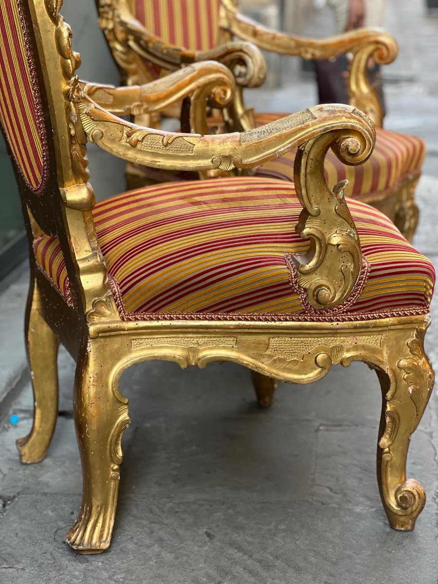 Pair Of Carved And Gilded Wooden Armchairs-photo-4