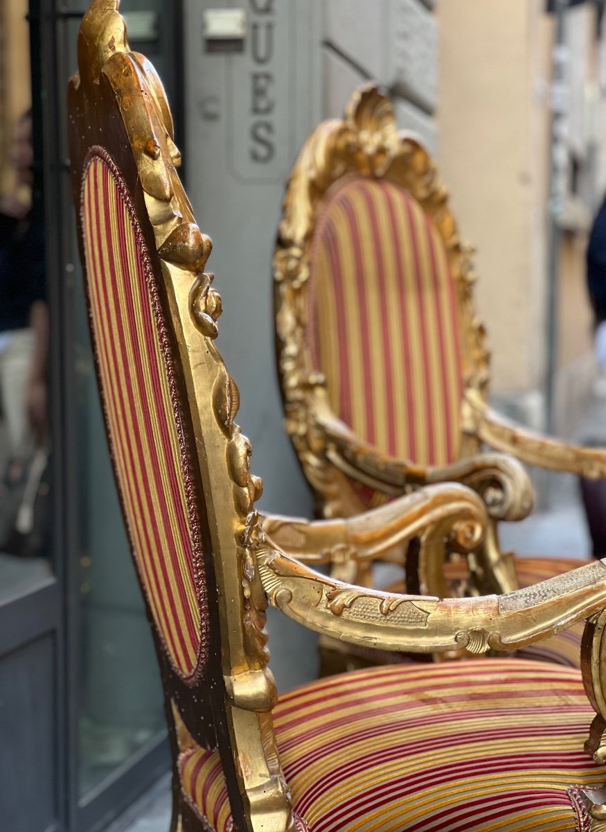 Pair Of Carved And Gilded Wooden Armchairs-photo-5