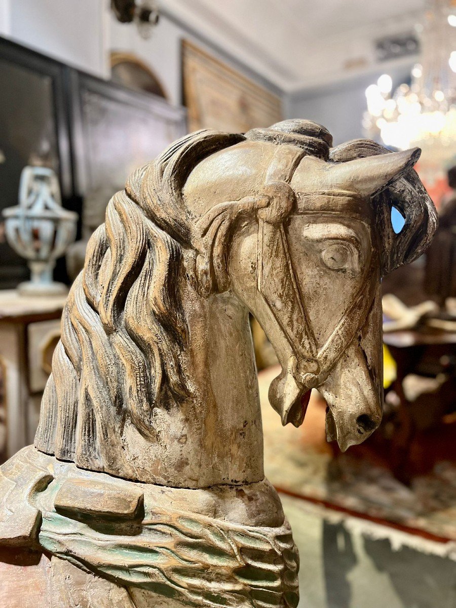 Grand Cheval En Bois Polychrome-photo-7