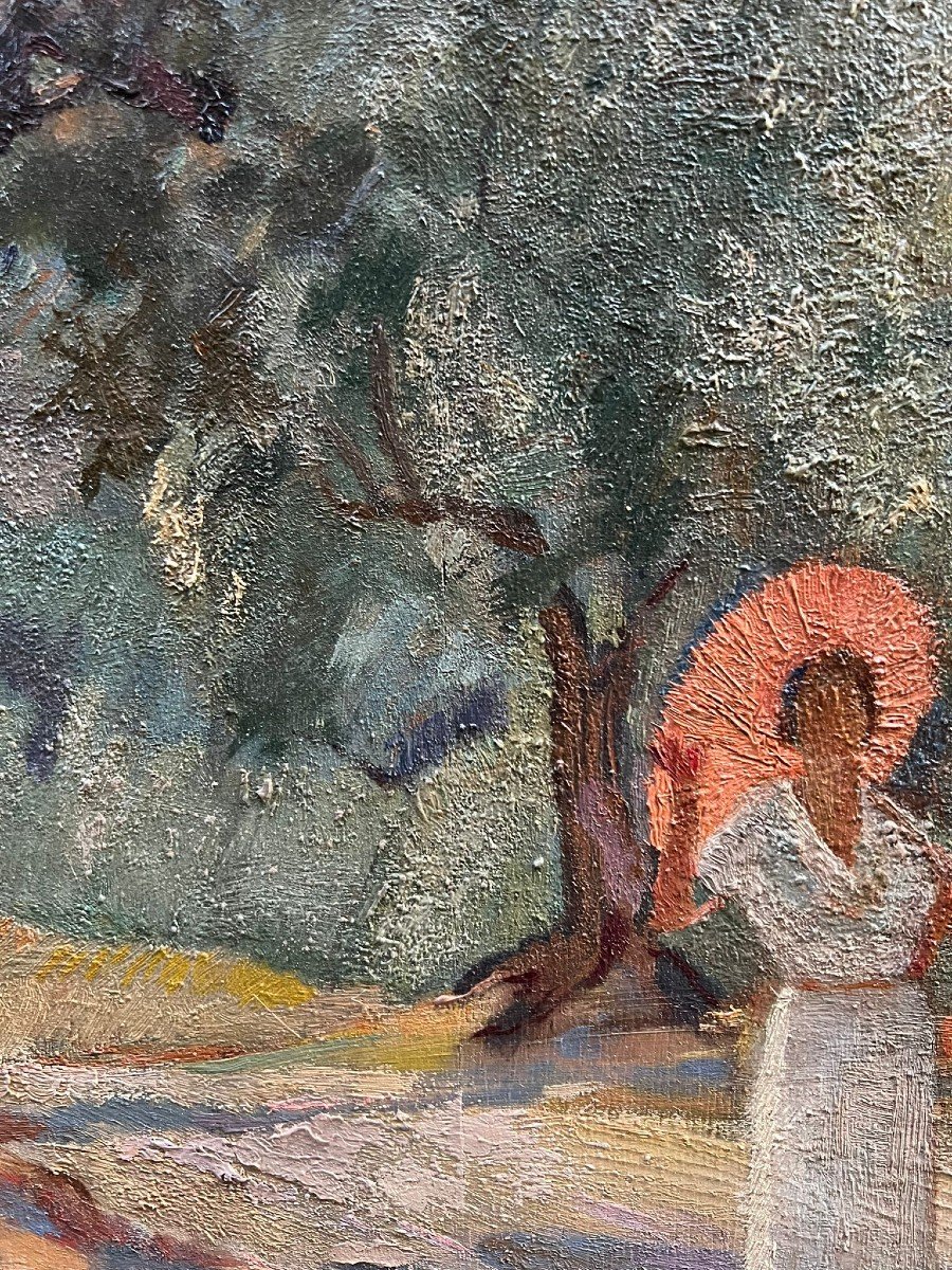 Painting Depicting A Woman With An Umbrella-photo-3