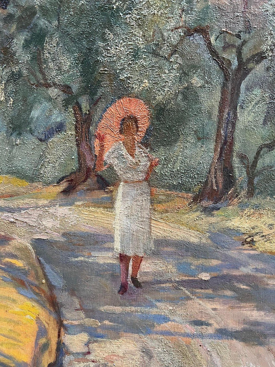 Painting Depicting A Woman With An Umbrella-photo-8