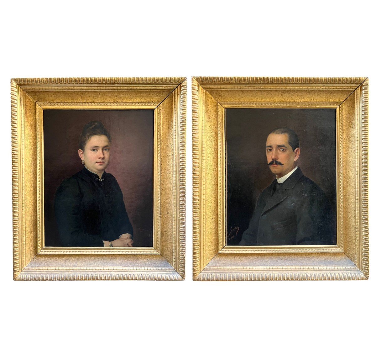 Pair Of Oil Portraits On Canvas By Giuseppe Parrini