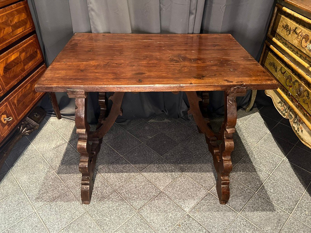 Table With Lyre Legs In Solid Walnut-photo-2