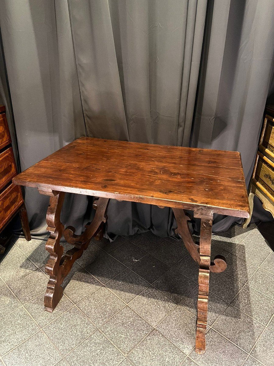 Table With Lyre Legs In Solid Walnut-photo-4