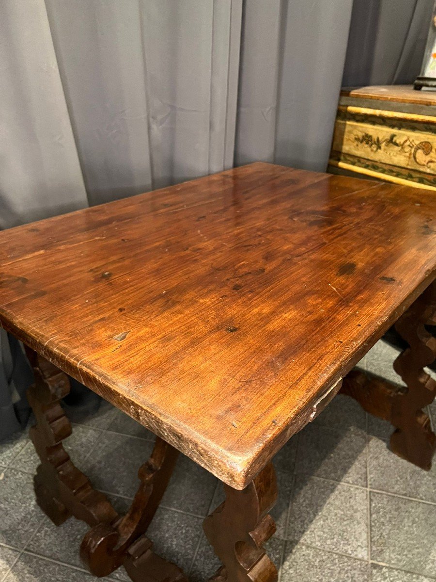 Table With Lyre Legs In Solid Walnut-photo-6