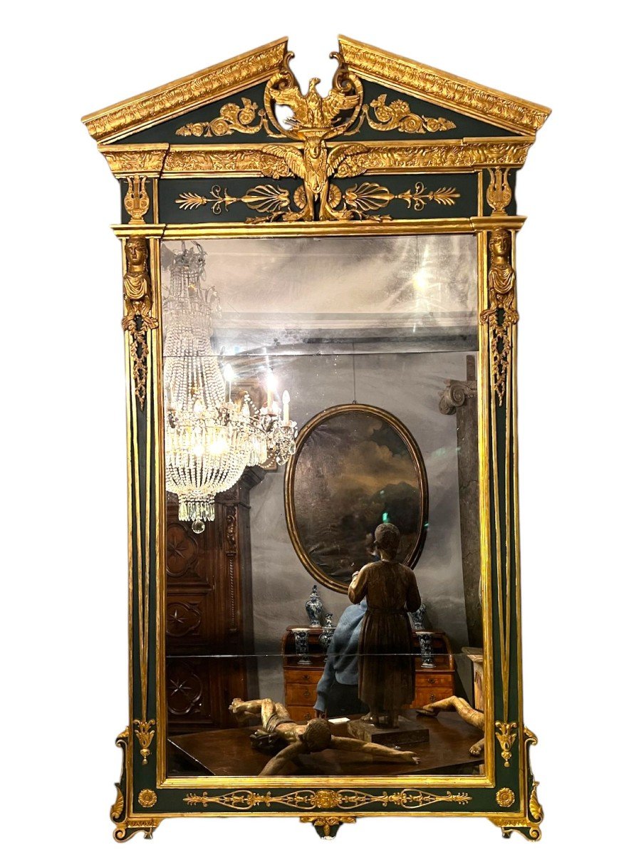 Miroir à La Feuille d'Or Pur d'époque Empire