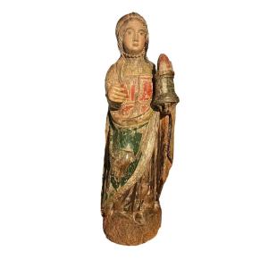 15th Century Rare Sculpture Of Santa Barbara