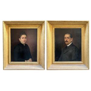 Pair Of Oil Portraits On Canvas By Giuseppe Parrini