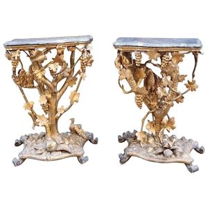 Pair Of Carved And Gilded Wooden Consoles