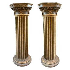 Paire De Colonnes Peintes