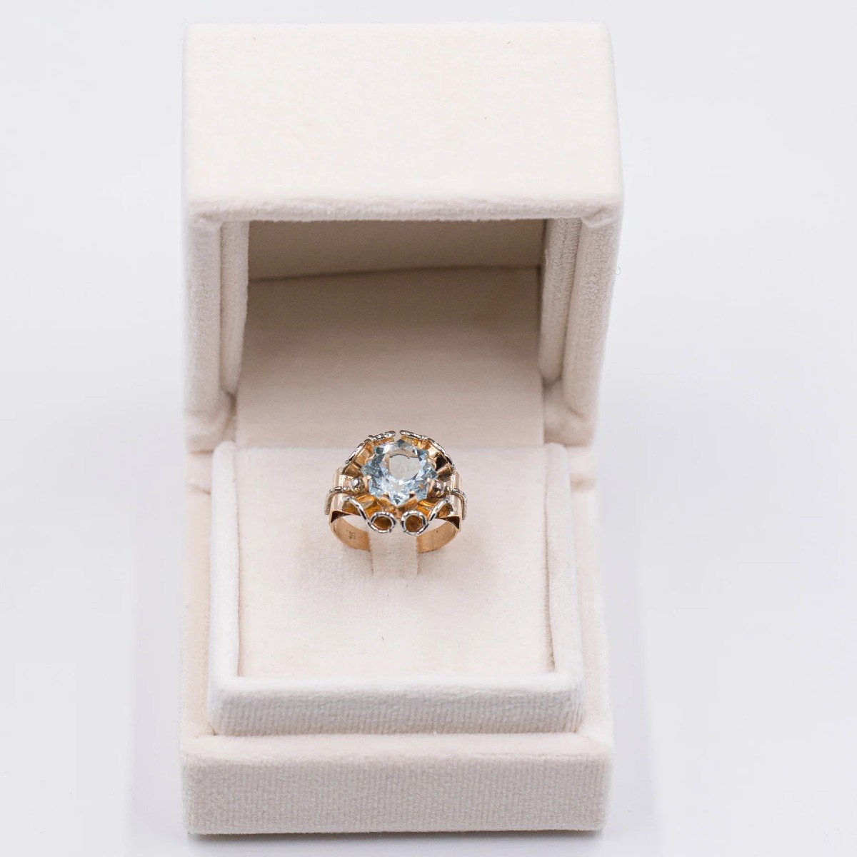 Vintage 18k Yellow Gold Ring With Approx. 4ct Aquamarine, 50s-photo-1