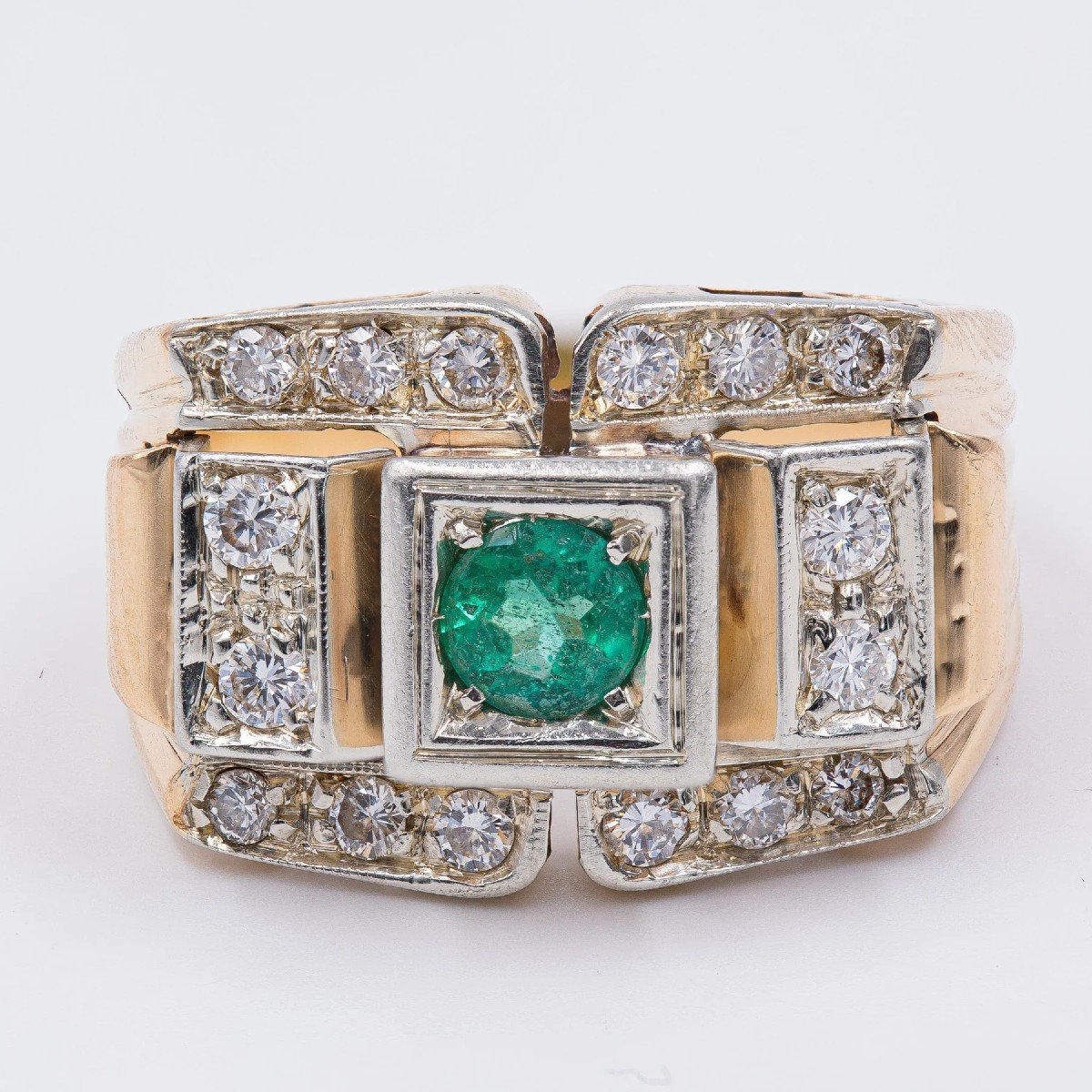 Bague Vintage En Or Jaune 18 Carats, Tourmaline Verte Et Diamant (0.80 Ct)-photo-1