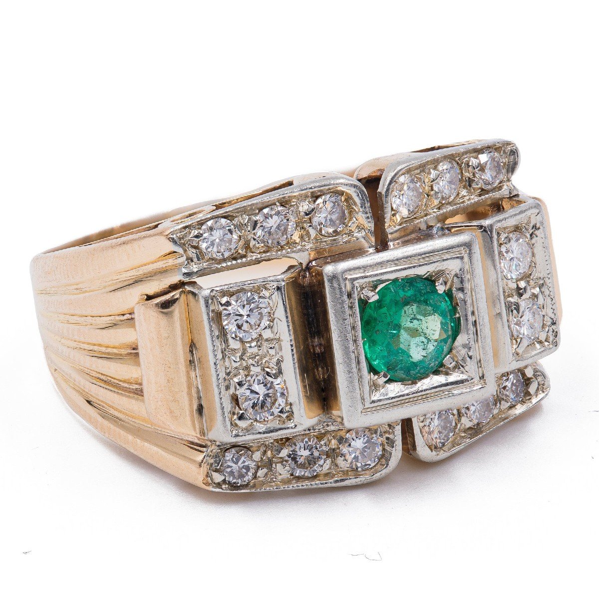 Bague Vintage En Or Jaune 18 Carats, Tourmaline Verte Et Diamant (0.80 Ct)