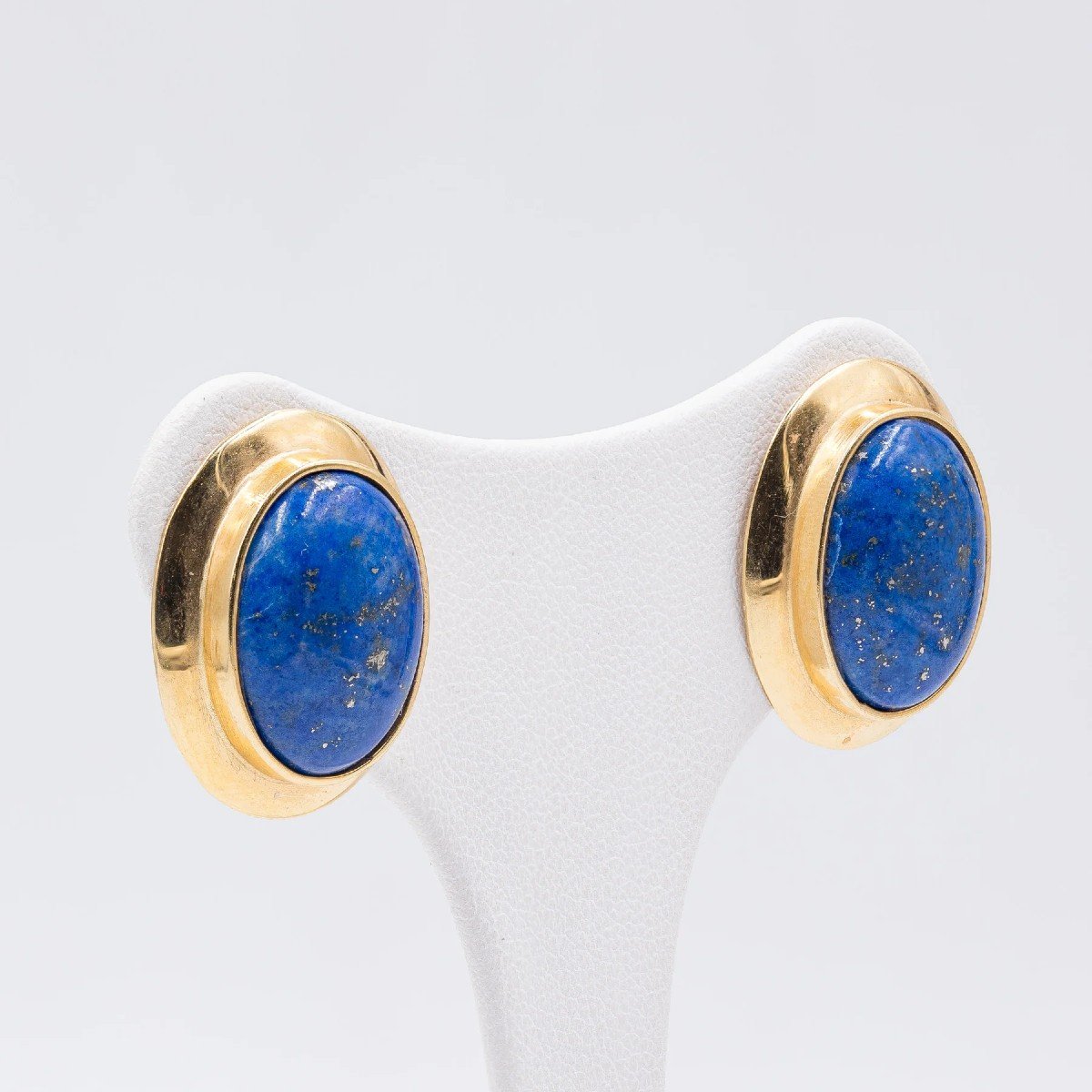 Boucles d'Oreilles Vintage En Or 18 Carats Et Lapis-lazuli-photo-4