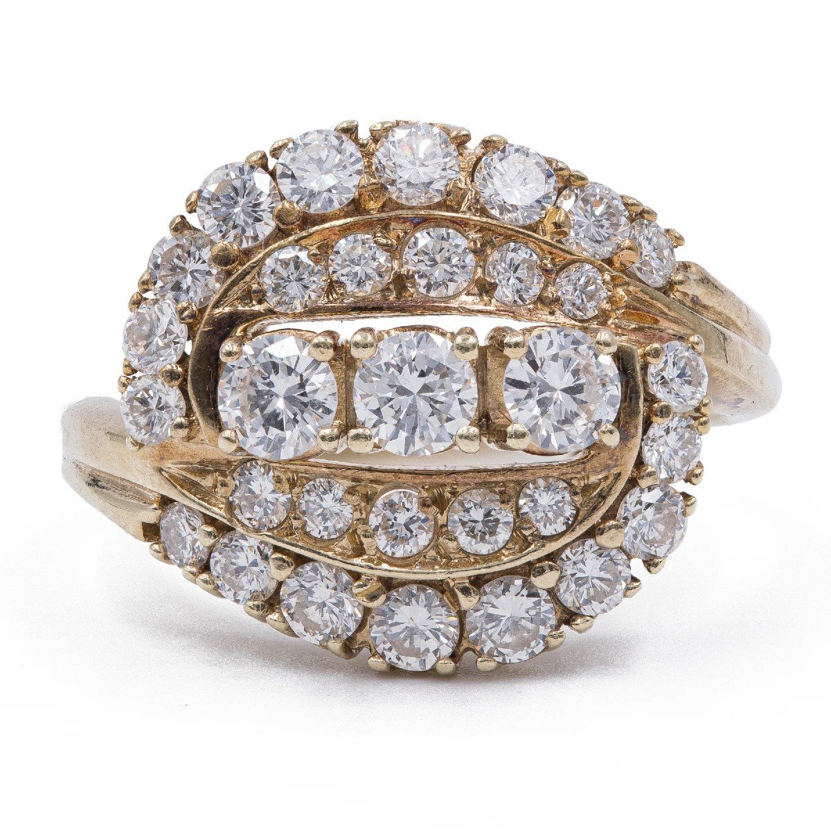 Bague Vintage En Or Jaune 14 Carats Et Diamants (1.80 Ct)