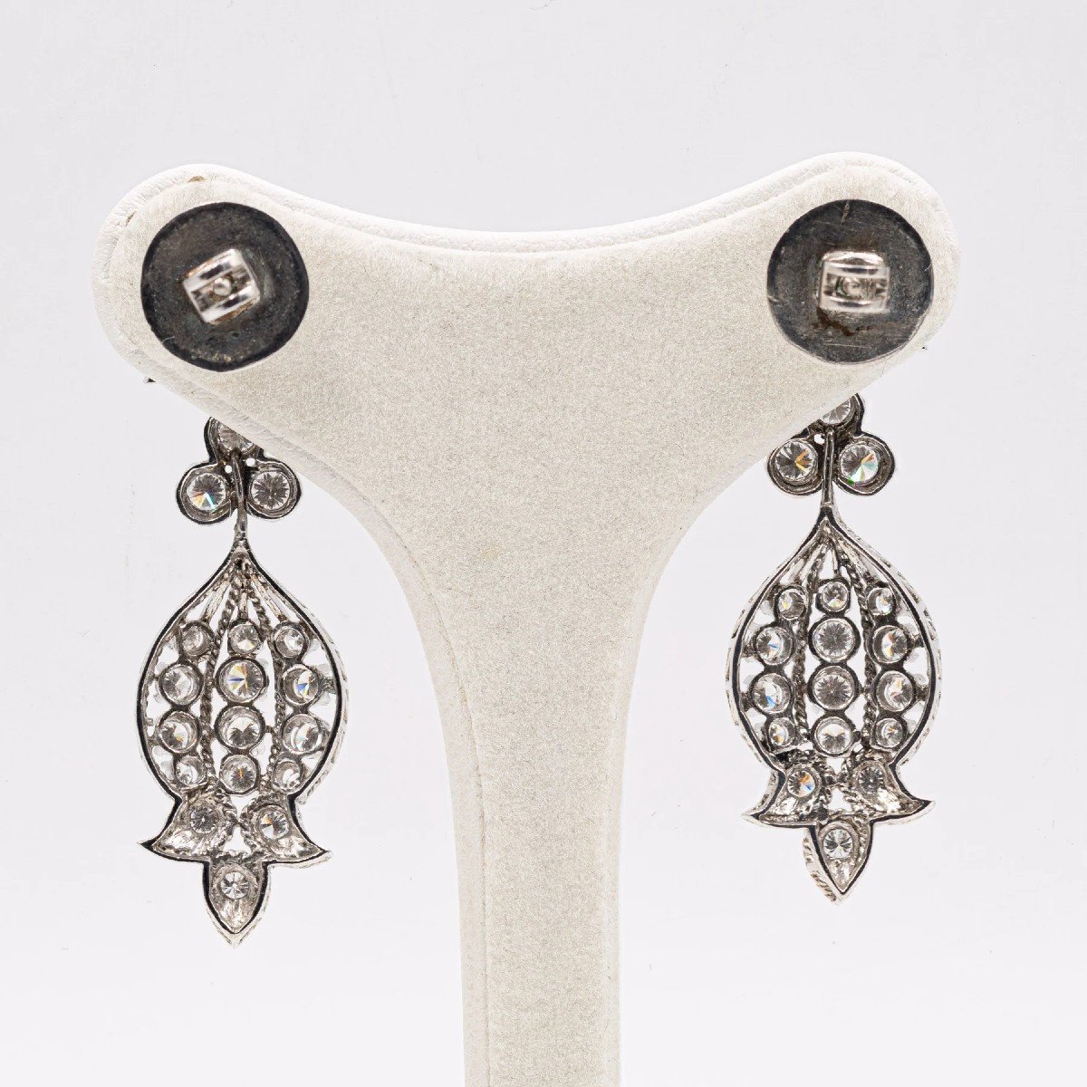 Boucles d'Oreilles Vintage En Or Blanc 8 Carats Et Diamants 3 Carats-photo-2