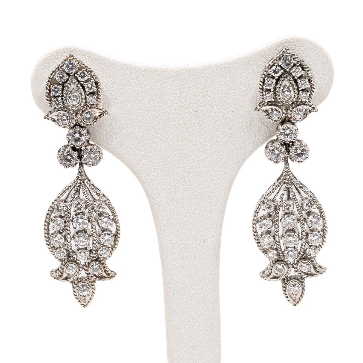 Boucles d'Oreilles Vintage En Or Blanc 8 Carats Et Diamants 3 Carats