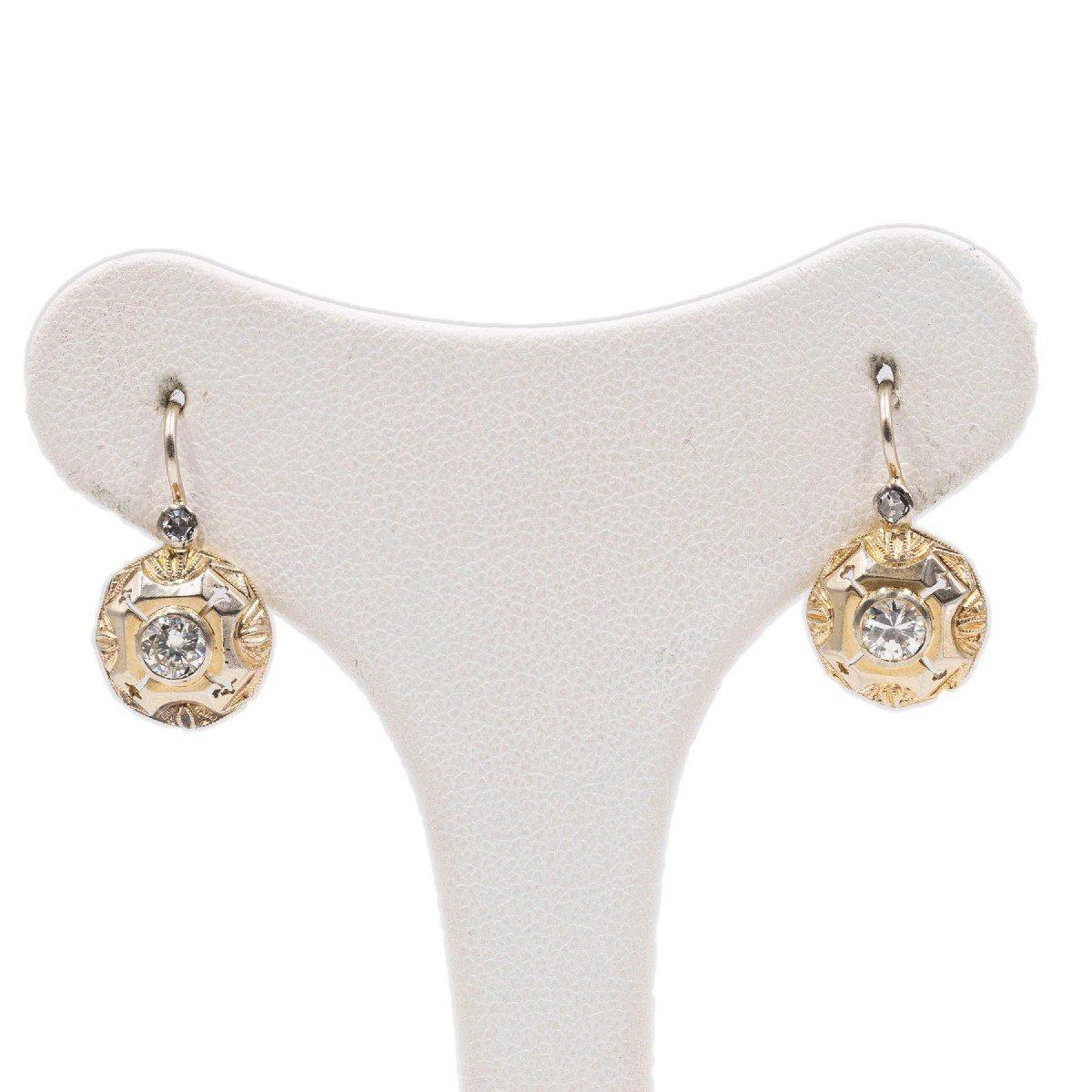 Boucles d'Oreilles Antiques En Or Bicolore 18 Carats Et Diamants (0,40 Ct), Années 30/40