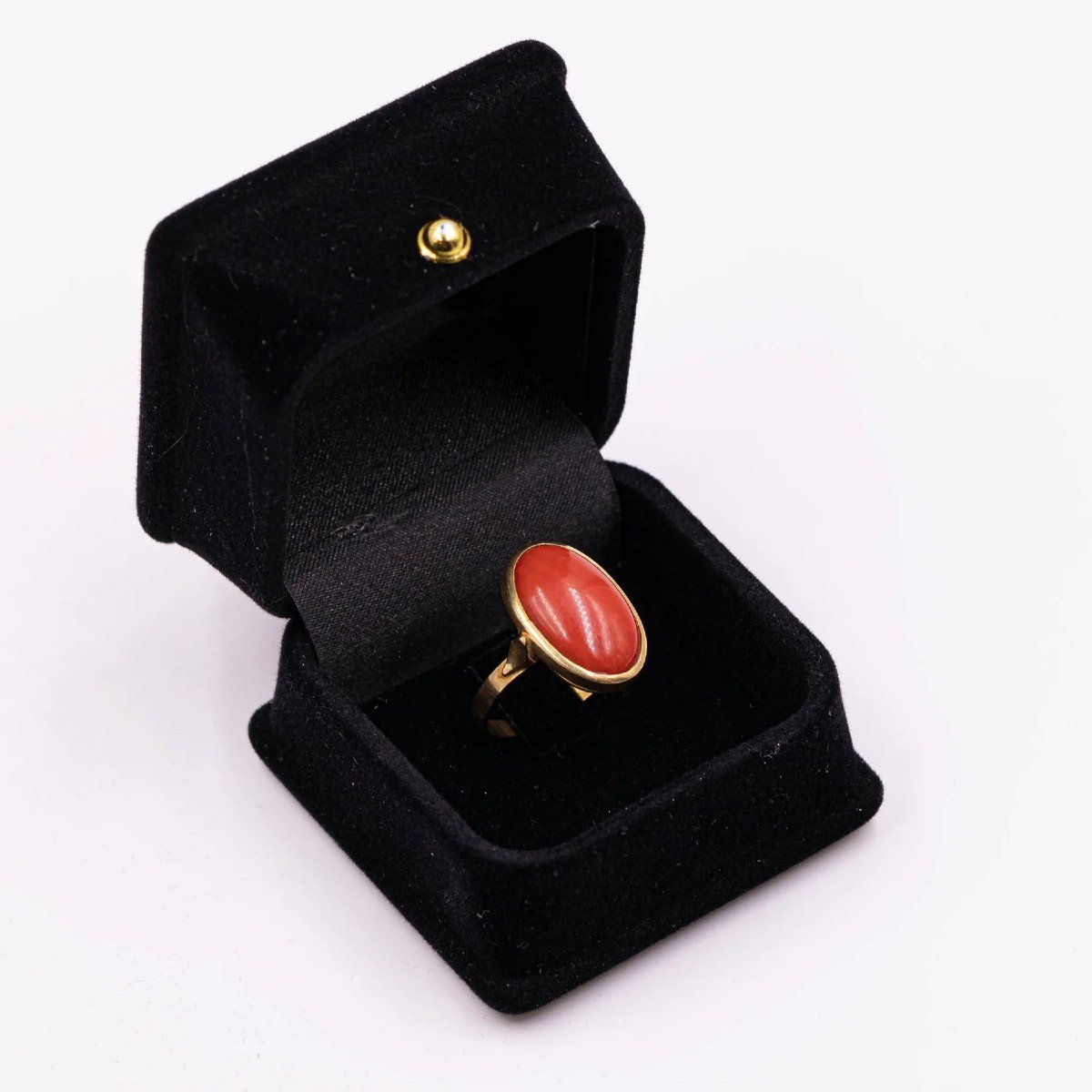 Bague Vintage En Or 18 Carats Avec Corail Rouge, 60-photo-2