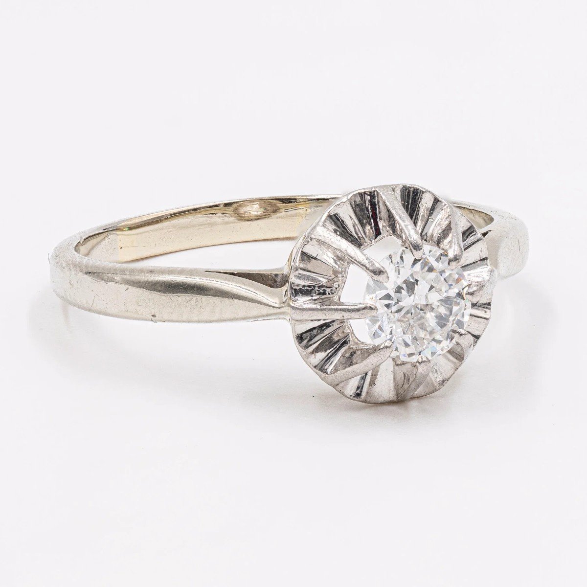 Bague Solitaire Vintage En Or Blanc 18 Carats Avec Un Diamant (0.46 Ct), Années 60-photo-4