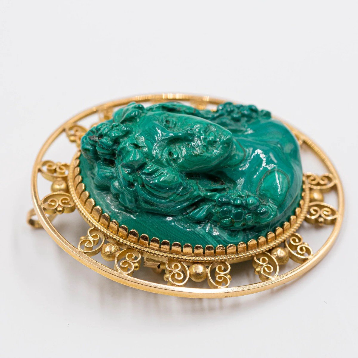 Vintage 18k Yellow Gold Pendant/brooch With Malachite Cameo, 60s-photo-4