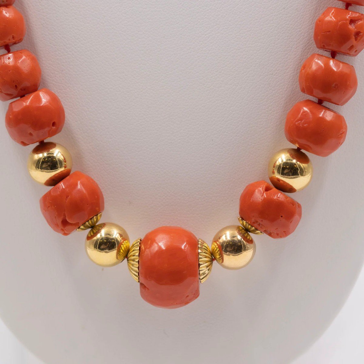 Collier Vintage En Corail Rouge Et Or Jaune 18 Carats, 70-photo-3