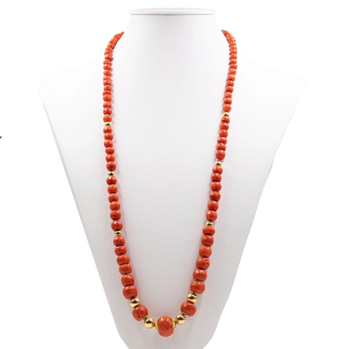 Collier Vintage En Corail Rouge Et Or Jaune 18 Carats, 70