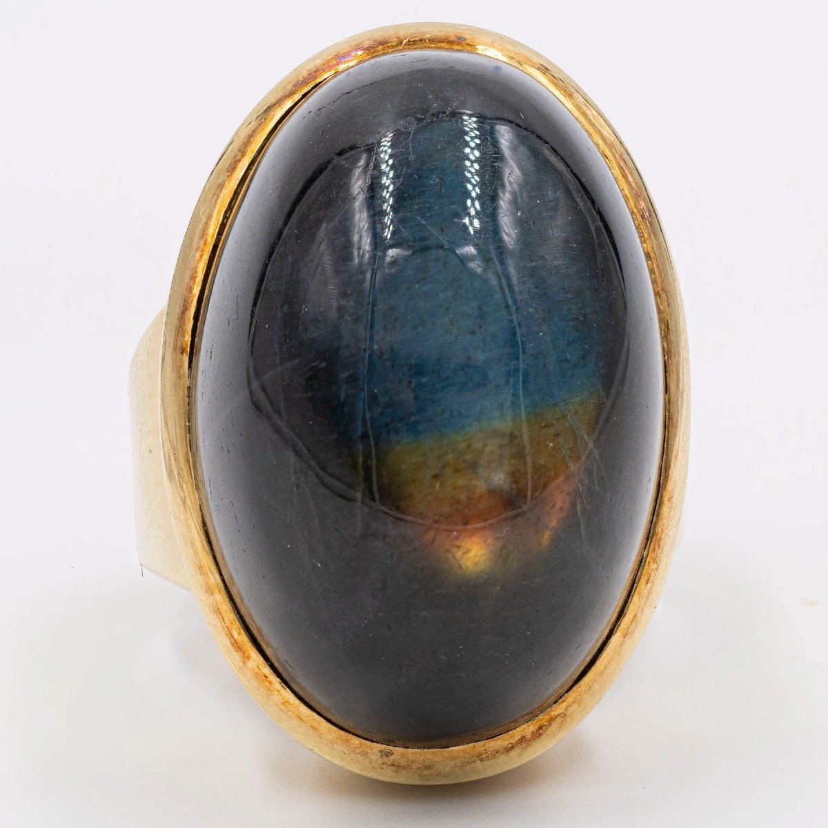 Vintage 14k Yellow Gold Labradorite Cabochon Ring, 70s-photo-3