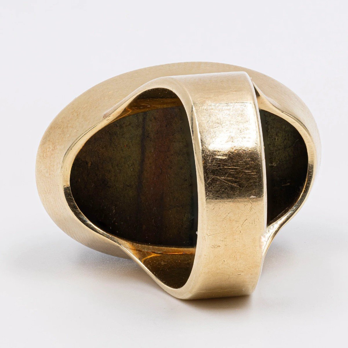 Vintage 14k Yellow Gold Labradorite Cabochon Ring, 70s-photo-3