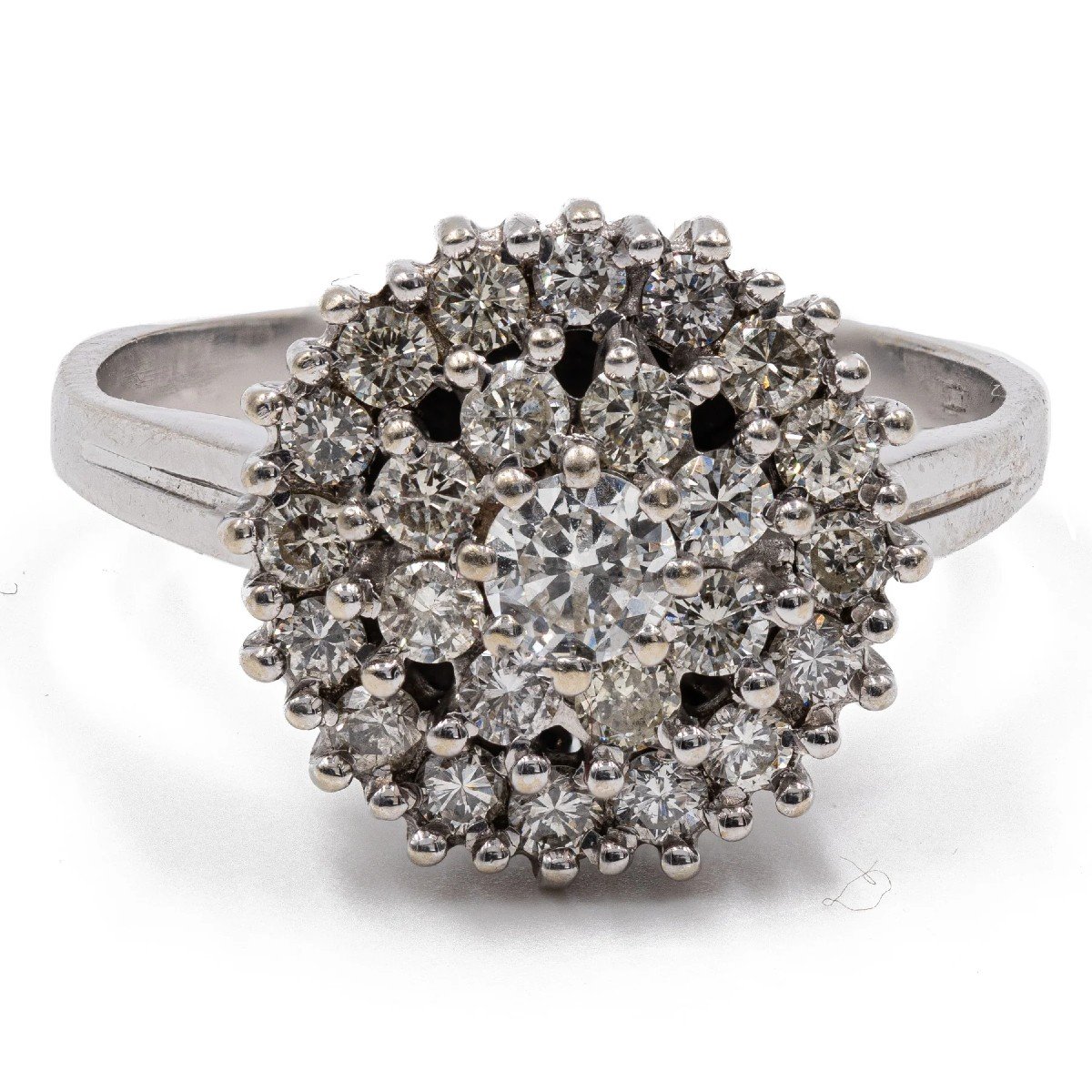 Bague Fleur Vintage En Diamant (0.90 Ct) En Or Blanc 14 Carats, Années 60