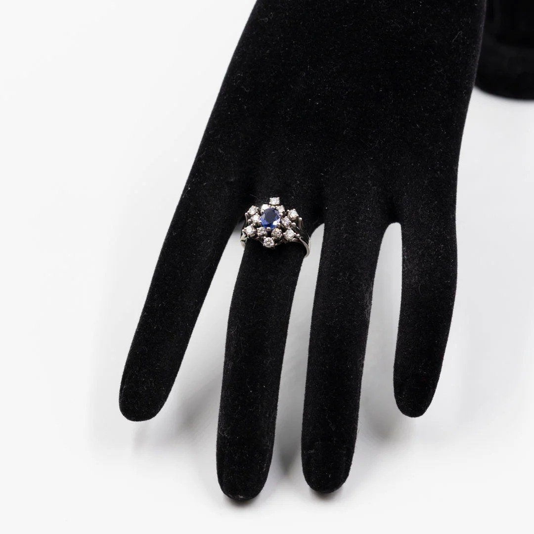 Vintage 18k White Gold Sapphire (0,50ct) & Diamonds (0.65ctw) Ring, 60s-photo-4