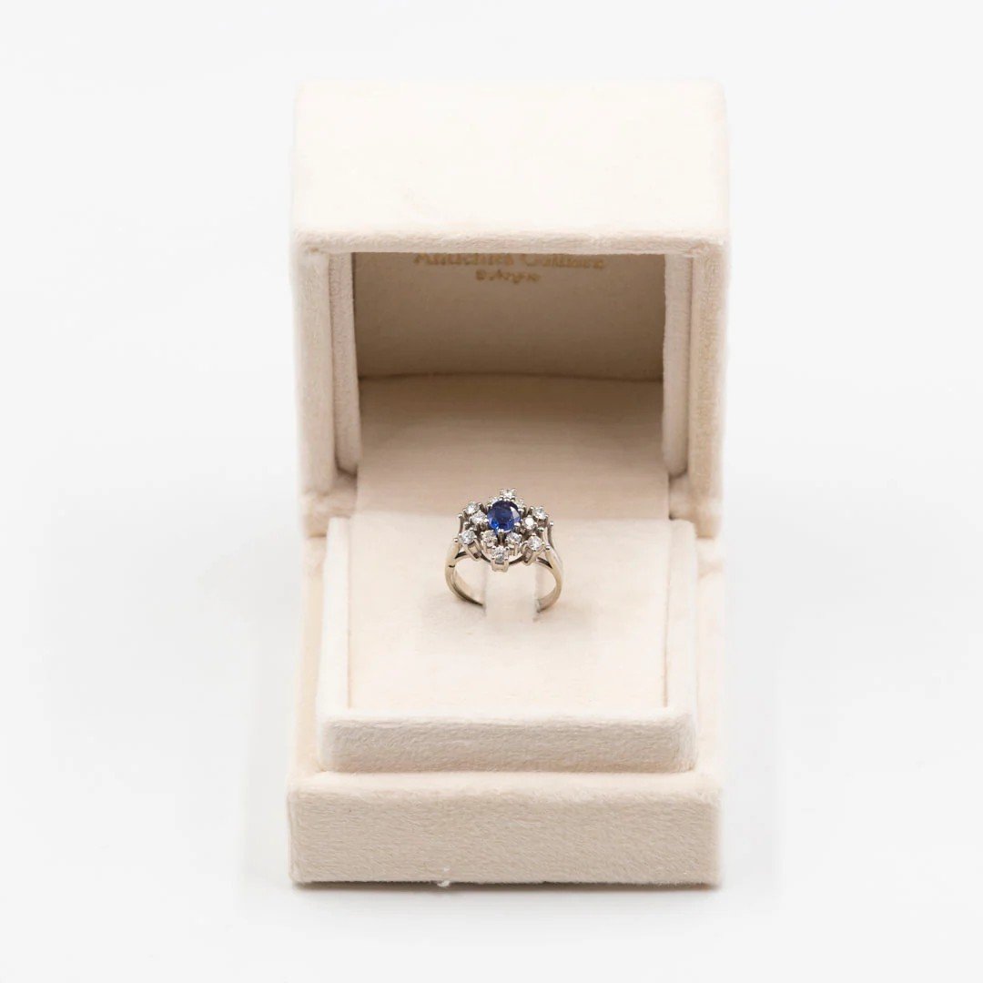 Vintage 18k White Gold Sapphire (0,50ct) & Diamonds (0.65ctw) Ring, 60s-photo-1
