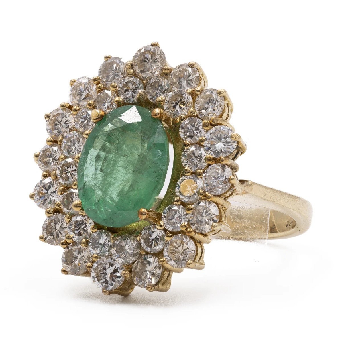 Vintage 18k Yellow Gold Daisy Ring With Emerald (2ct) And Diamonds (1.92ctw), 60s-photo-2