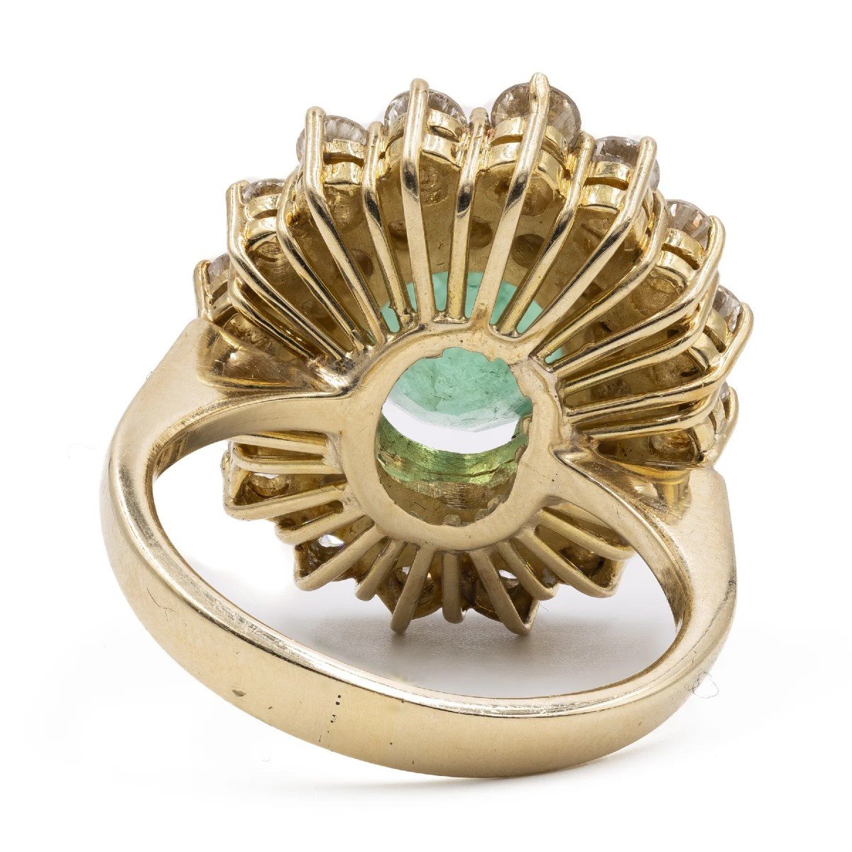 Vintage 18k Yellow Gold Daisy Ring With Emerald (2ct) And Diamonds (1.92ctw), 60s-photo-4