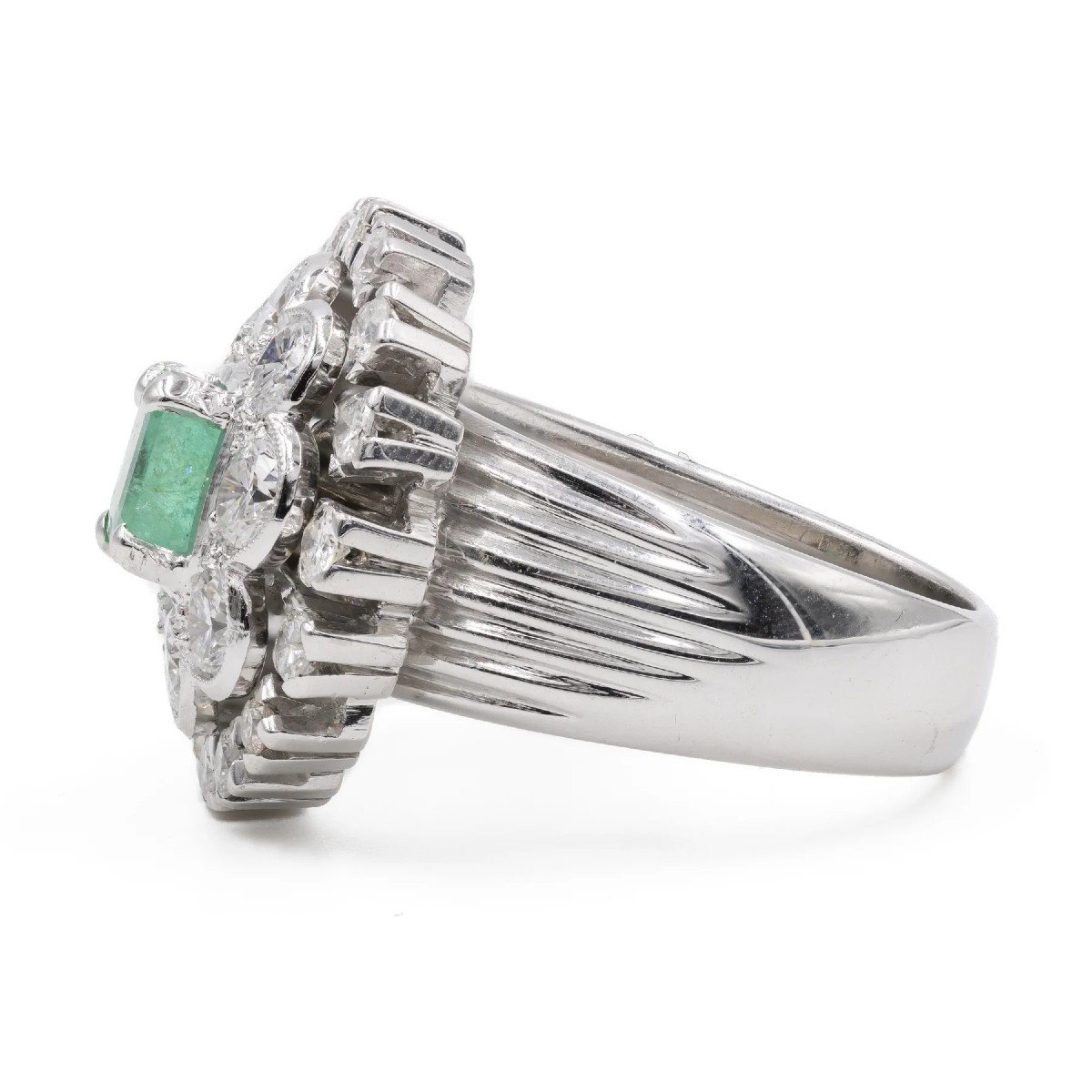 Vintage 14k White Gold Ring With Emerald (0,60ct) And Diamonds (2ctw), 60s-photo-2