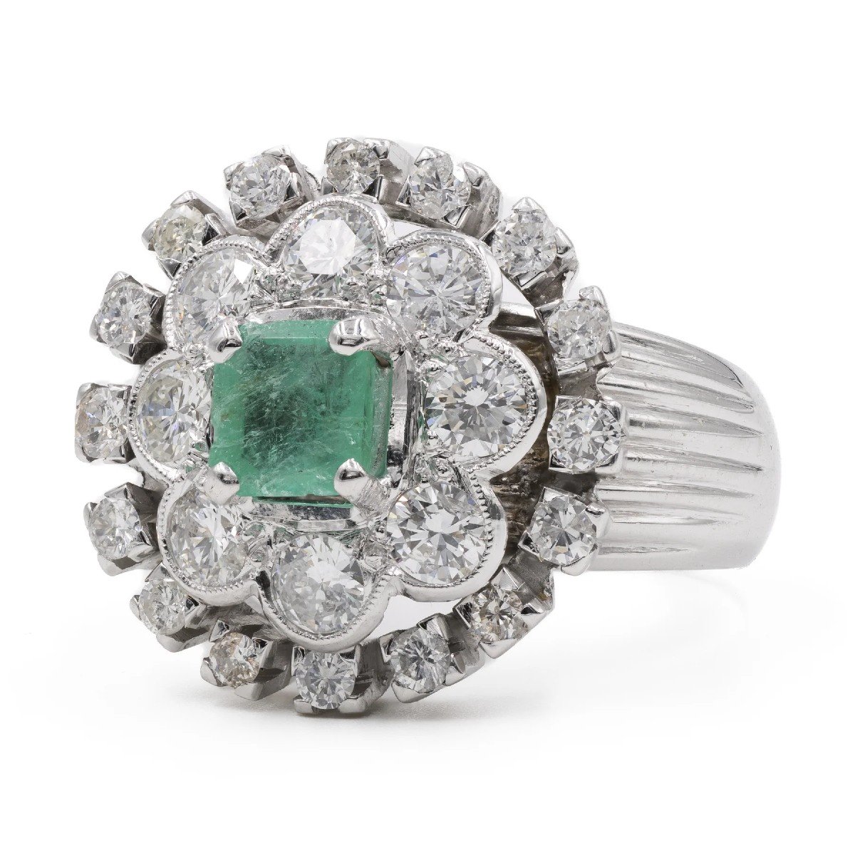 Vintage 14k White Gold Ring With Emerald (0,60ct) And Diamonds (2ctw), 60s-photo-3