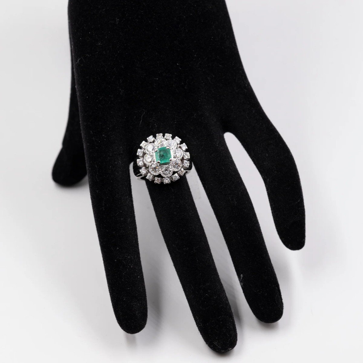 Vintage 14k White Gold Ring With Emerald (0,60ct) And Diamonds (2ctw), 60s-photo-4