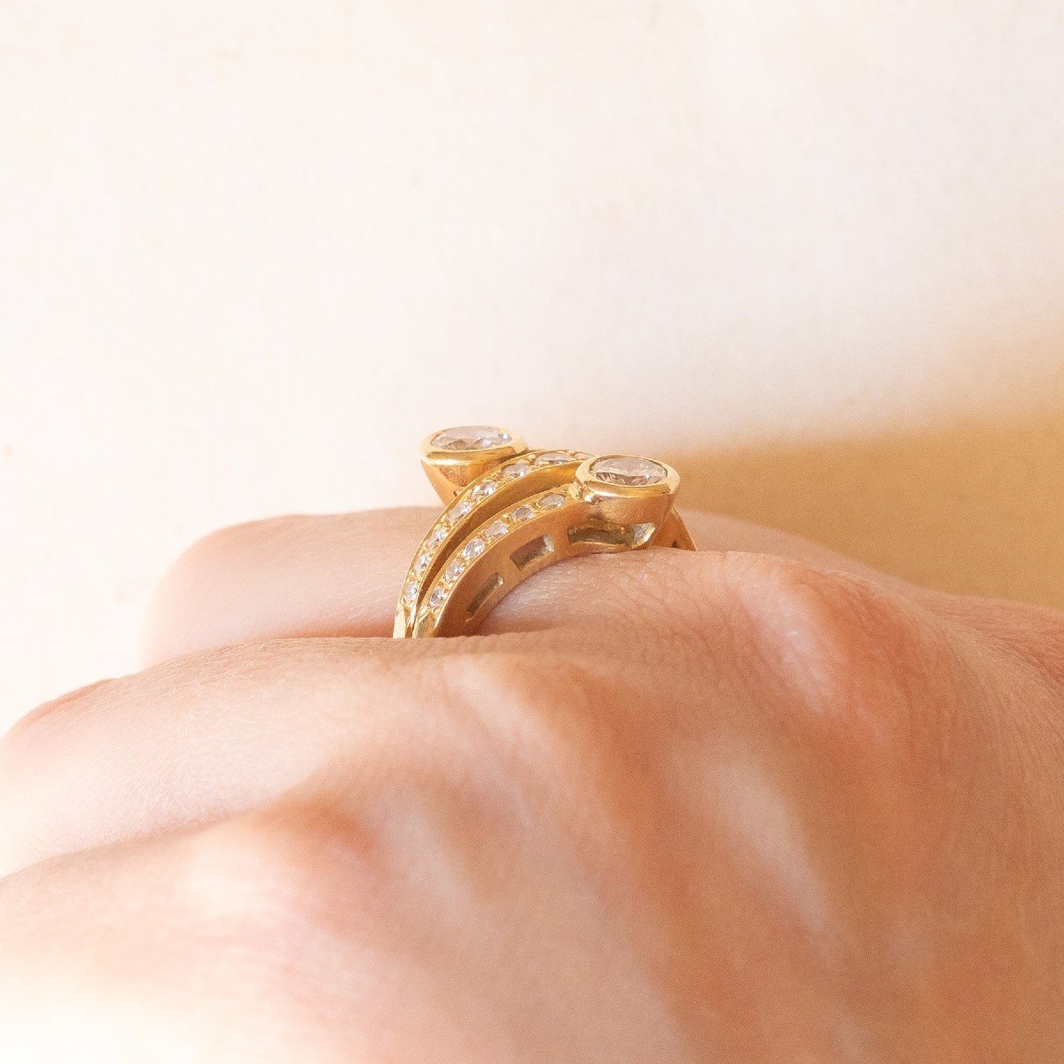 Vintage 18k Yellow Gold Bypass Ring With Brilliant Cut Diamonds (approx. 1.10ctw), 70s-photo-2