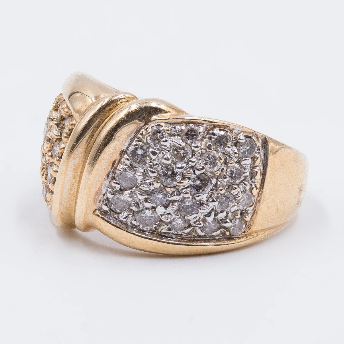 Vintage 14k Gold Bicolor Pavé Diamond Ring, 1980s-photo-3