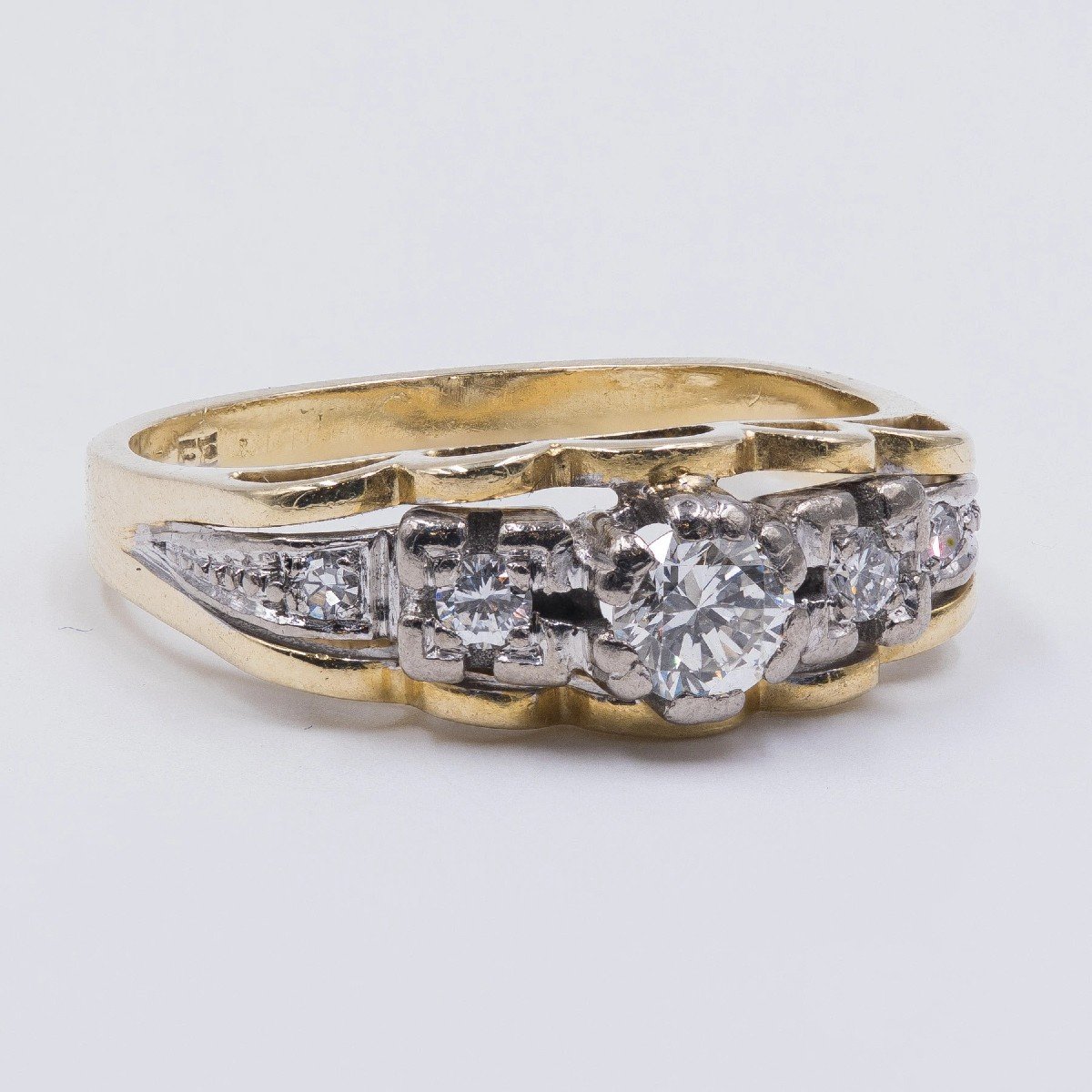 Vintage 14k Gold Ring With Brilliant Cut Diamonds (0.40 Ct)-photo-3