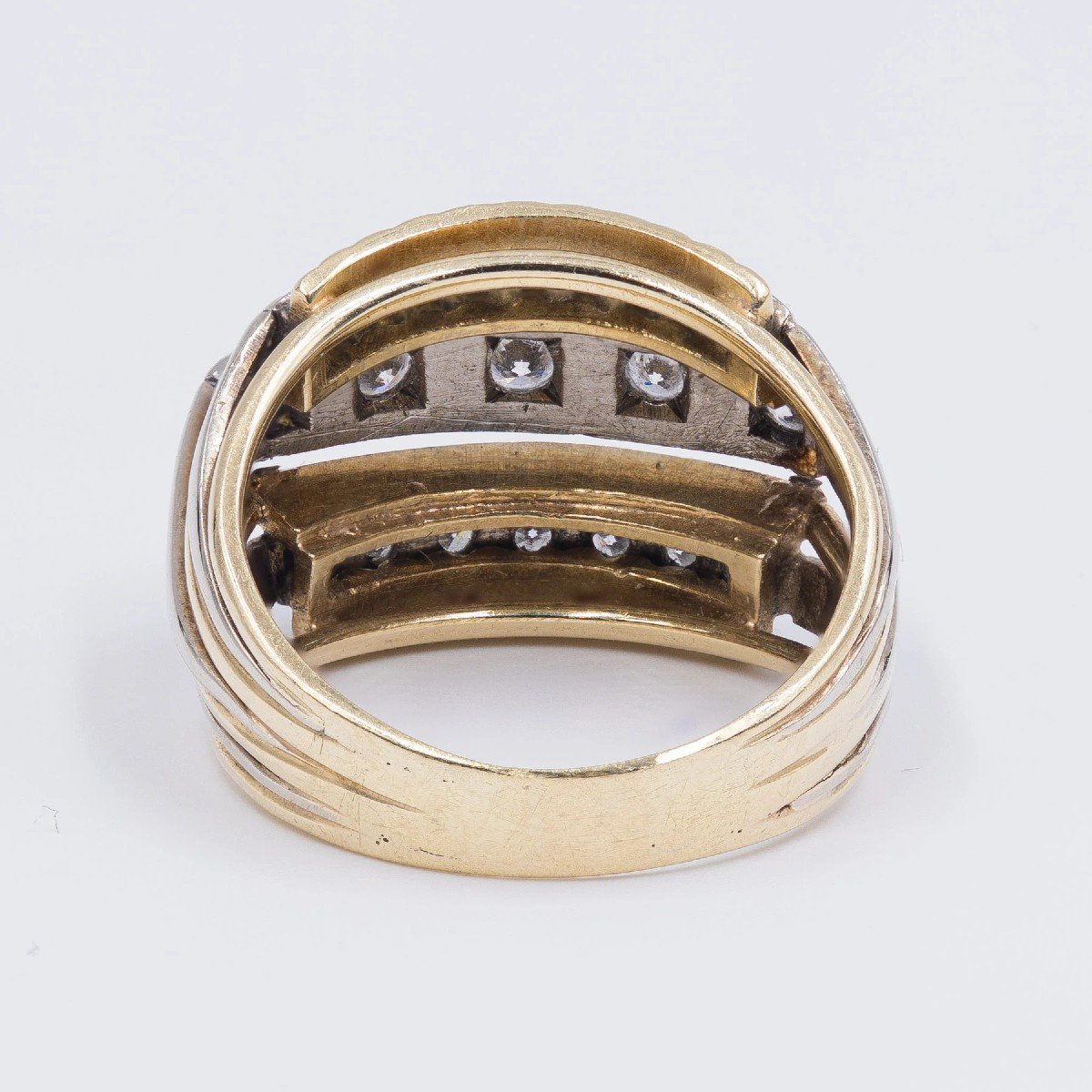 Vintage Two Tone Ring In 14k Gold With Diamonds 0.45 Ct-photo-2