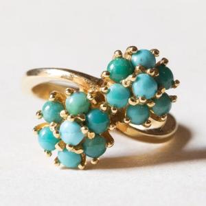 Bague Toi Et Moi Vintage En Or 18k Avec Turquoises