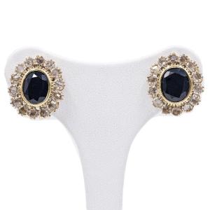 Boucles d'Oreilles Vintage ,diamants  Et Saphir En Or Jaune 18 K