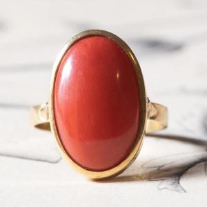 Bague Vintage En Or Jaune 18 Carats Et Corail