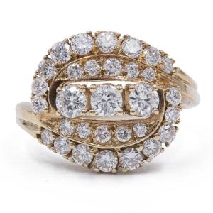 Bague Vintage En Or Jaune 14 Carats Et Diamants (1.80 Ct)