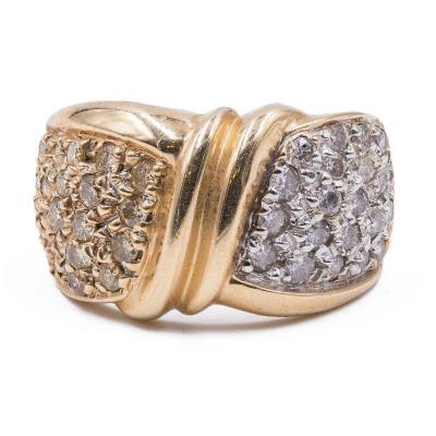 Vintage 14k Gold Bicolor Pavé Diamond Ring, 1980s