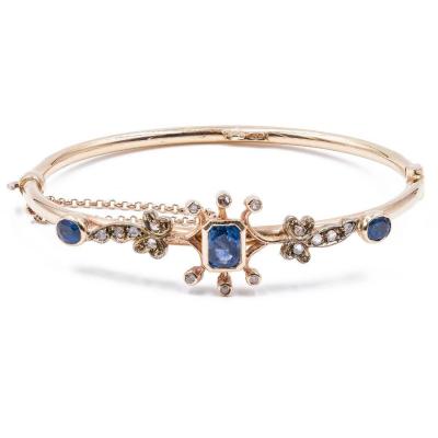 Antique 12k Gold Bracelet With Sapphires And Diamonds, Early 900s