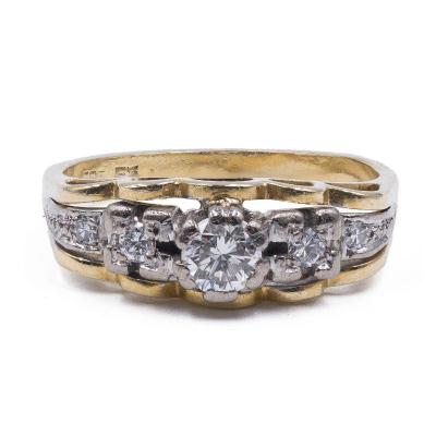 Vintage 14k Gold Ring With Brilliant Cut Diamonds (0.40 Ct)