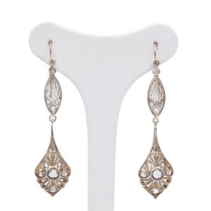 14k Gold And Rose Cut Diamond Earrings