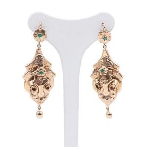 Vintage 12k Gold And Emerald Earrings